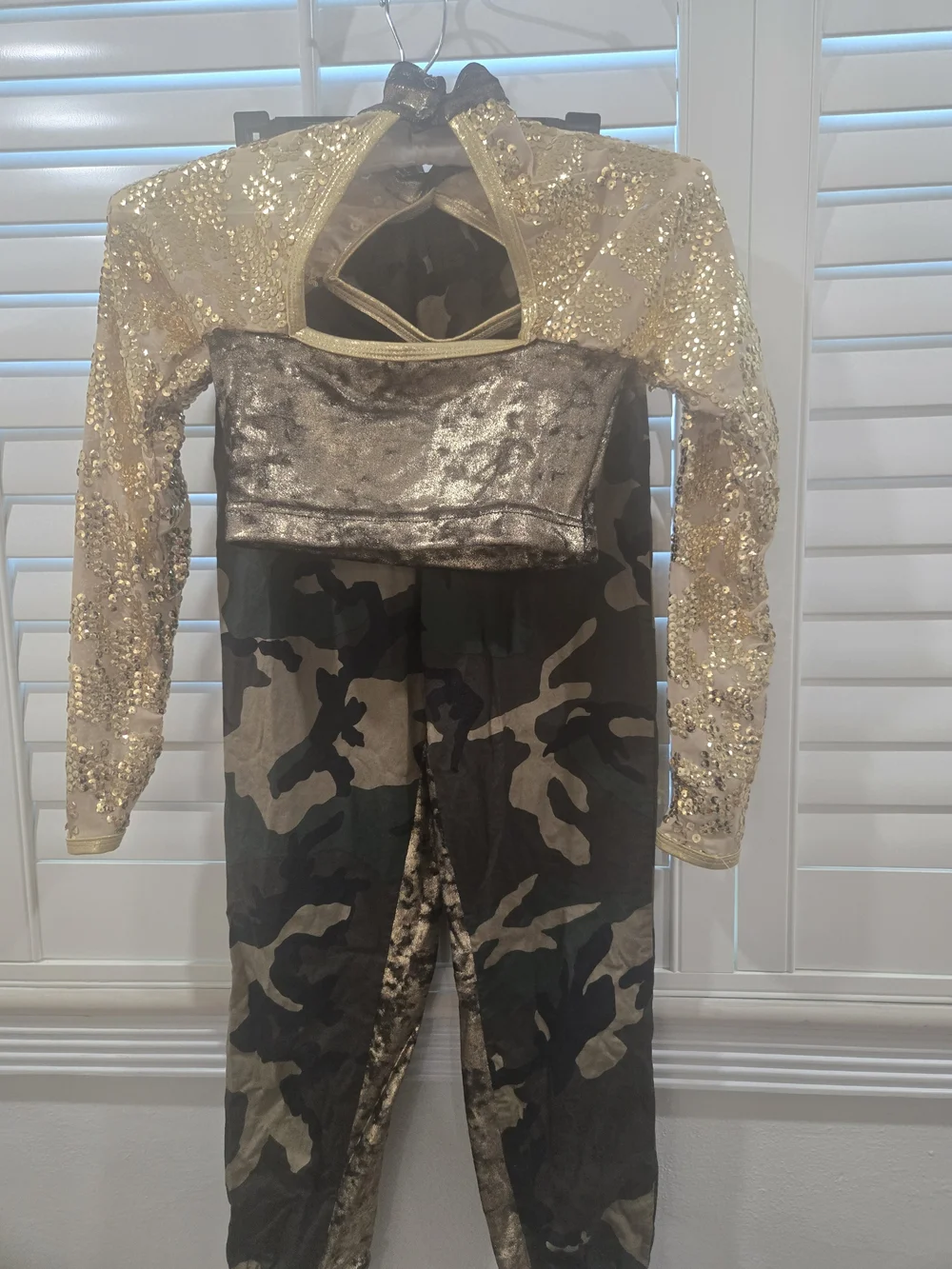 Halloween Costume -Gold Sequin Velvet Crop Top and Camo Jogger Set